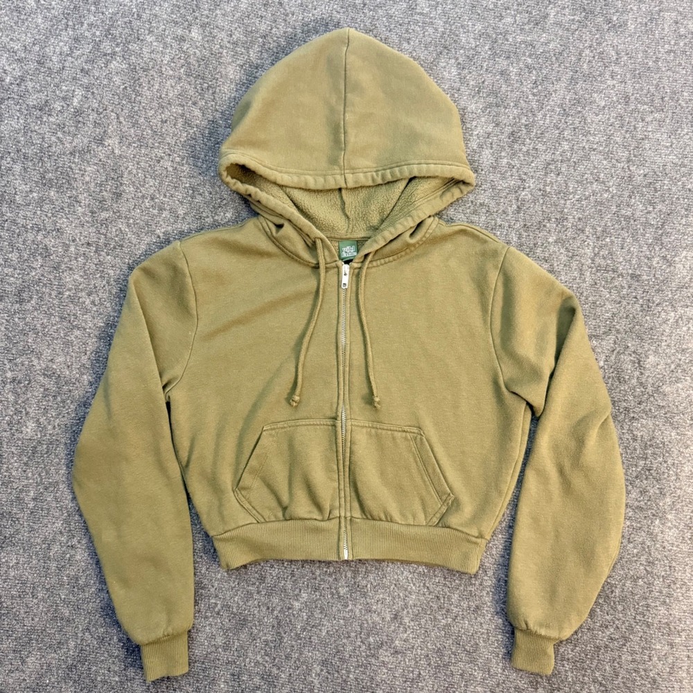 Wild Fable Womens Cropped Zip Up Hoodie Olive Green Medium Sweatshirt